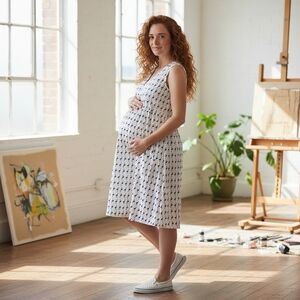 XS NWT 100% Cotton Black White V-neck  Tulip Maternity Dress Flamingo Print